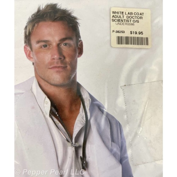 Lab Coat Costume Accessory White Adult One Size Doctor Mad Scientist Open Front - Picture 4 of 4